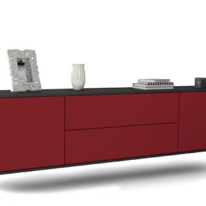 Lowboard Cincinnati | hängend | Korpus Anthrazit | Front in Bordeaux | 180x49x35cm (BxHxT)