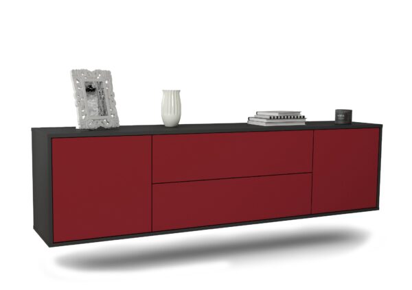 Lowboard Cincinnati | hängend | Korpus Anthrazit | Front in Bordeaux | 180x49x35cm (BxHxT)