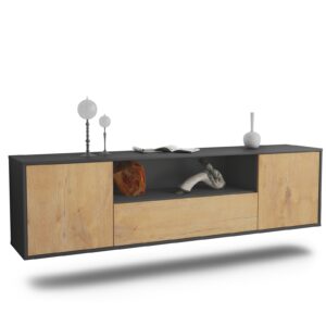 Lowboard Bakersfield | hängend | Korpus Anthrazit | Front in Eiche Holz Optik | 180x49x35cm (BxHxT)