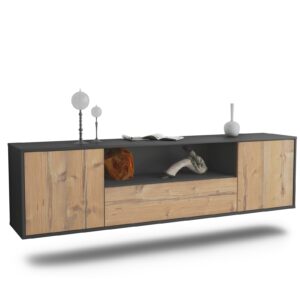 Lowboard Bakersfield | hängend | Korpus Anthrazit | Front in Pinie Holz Optik | 180x49x35cm (BxHxT)