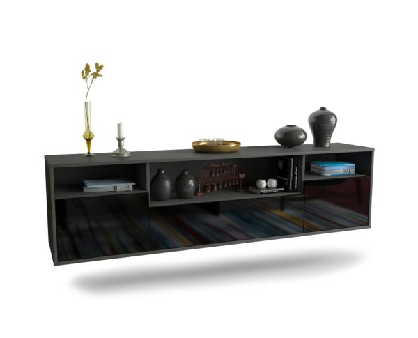 Lowboard Winston-Salem, Schwarz, hängend (180x49x35cm)