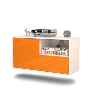 Lowboard Houston | hängend | Korpus Weiß | Front in Hochglanz Orange | 92x49x35cm (BxHxT)