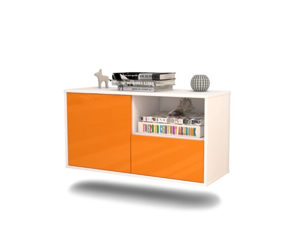 Lowboard Houston | hängend | Korpus Weiß | Front in Hochglanz Orange | 92x49x35cm (BxHxT)
