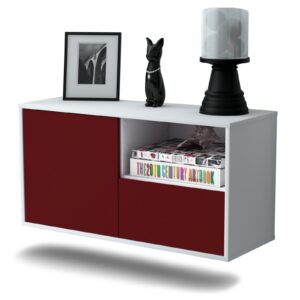 Lowboard Houston | hängend | Korpus Weiß | Front in Bordeaux | 92x49x35cm (BxHxT)