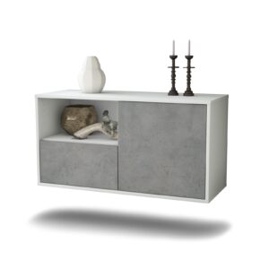 Lowboard Phoenix | hängend | Korpus Weiß | Front in Beton Optik | 92x49x35cm (BxHxT)