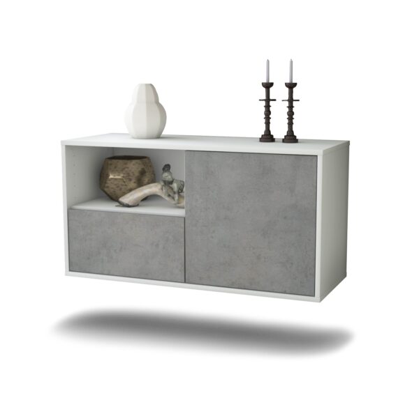 Lowboard Phoenix | hängend | Korpus Weiß | Front in Beton Optik | 92x49x35cm (BxHxT)