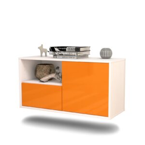 Lowboard Phoenix | hängend | Korpus Weiß | Front in Hochglanz Orange | 92x49x35cm (BxHxT)