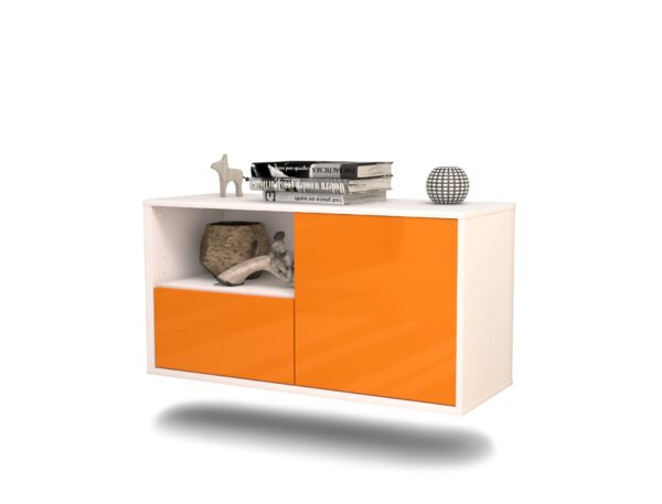 Lowboard Phoenix | hängend | Korpus Weiß | Front in Hochglanz Orange | 92x49x35cm (BxHxT)
