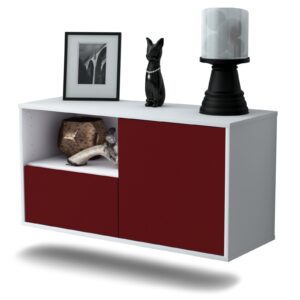 Lowboard Phoenix | hängend | Korpus Weiß | Front in Bordeaux | 92x49x35cm (BxHxT)