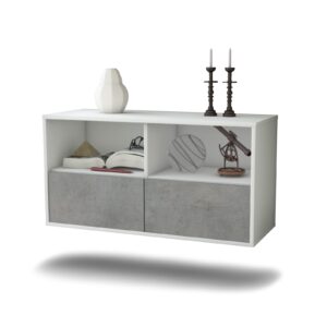 Lowboard San Antonio | hängend | Korpus Weiß | Front in Beton Optik | 92x49x35cm (BxHxT)