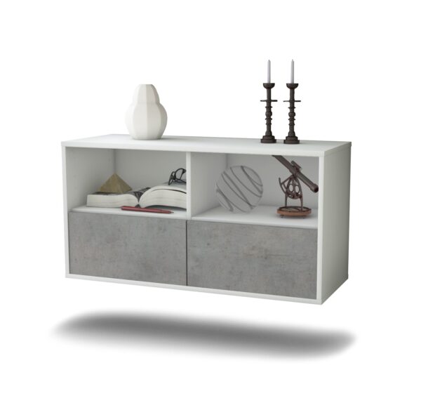 Lowboard San Antonio | hängend | Korpus Weiß | Front in Beton Optik | 92x49x35cm (BxHxT)