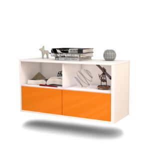 Lowboard San Antonio | hängend | Korpus Weiß | Front in Hochglanz Orange | 92x49x35cm (BxHxT)