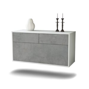 Lowboard San Diego | hängend | Korpus Weiß | Front in Beton Optik | 92x49x35cm (BxHxT)