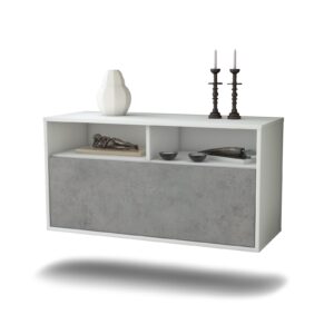 Lowboard Dallas | hängend | Korpus Weiß | Front in Beton Optik | 92x49x35cm (BxHxT)