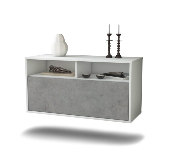 Lowboard Dallas | hängend | Korpus Weiß | Front in Beton Optik | 92x49x35cm (BxHxT)
