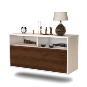 Lowboard Dallas | hängend | Korpus Weiß | Front in Walnuss Holz Optik | 92x49x35cm (BxHxT)