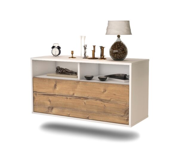 Lowboard Dallas | hängend | Korpus Weiß | Front in Pinie Holz Optik | 92x49x35cm (BxHxT)