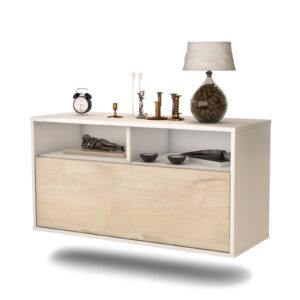 Lowboard Dallas | hängend | Korpus Weiß | Front in Zeder Holz Optik | 92x49x35cm (BxHxT)
