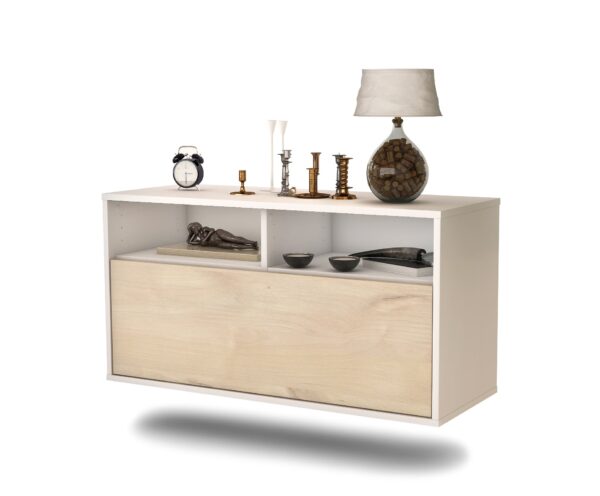 Lowboard Dallas | hängend | Korpus Weiß | Front in Zeder Holz Optik | 92x49x35cm (BxHxT)