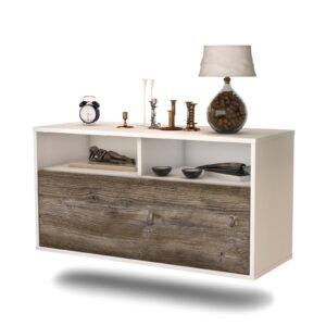 Lowboard Dallas | hängend | Korpus Weiß | Front in Treibholz Holz Optik | 92x49x35cm (BxHxT)