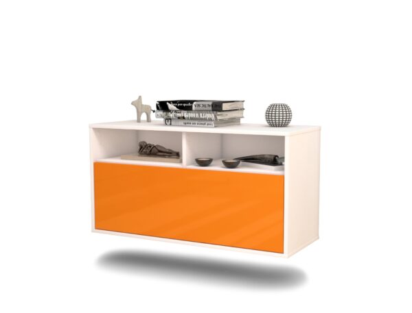 Lowboard Dallas | hängend | Korpus Weiß | Front in Hochglanz Orange | 92x49x35cm (BxHxT)