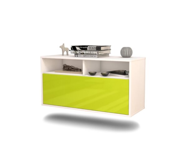 Lowboard Dallas | hängend | Korpus Weiß | Front in Hochglanz Grün | 92x49x35cm (BxHxT)