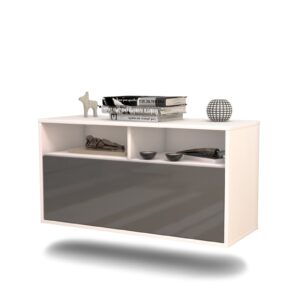 Lowboard Dallas | hängend | Korpus Weiß | Front in Hochglanz Grau | 92x49x35cm (BxHxT)