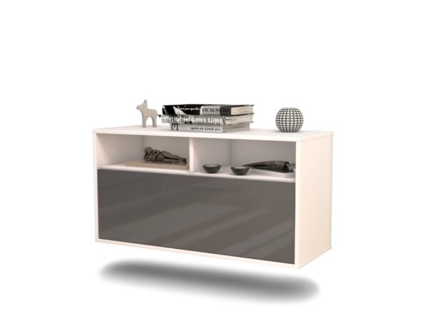 Lowboard Dallas | hängend | Korpus Weiß | Front in Hochglanz Grau | 92x49x35cm (BxHxT)