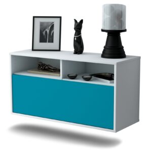 Lowboard Dallas | hängend | Korpus Weiß | Front in Türkis | 92x49x35cm (BxHxT)
