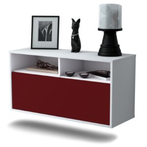 Lowboard Dallas | hängend | Korpus Weiß | Front in Bordeaux | 92x49x35cm (BxHxT)