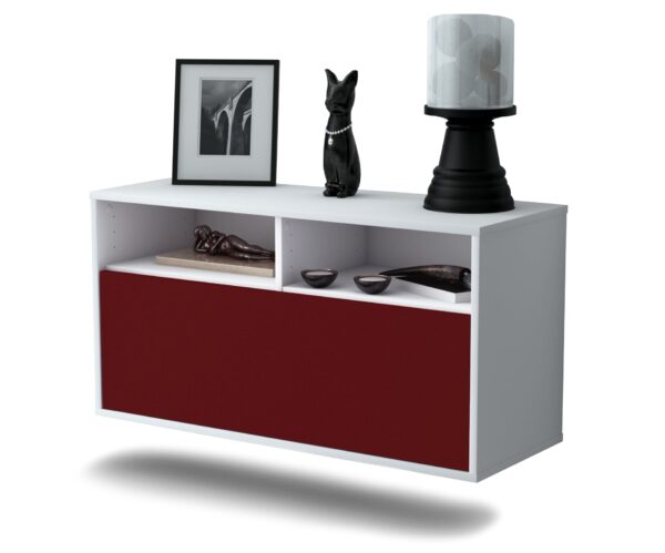 Lowboard Dallas | hängend | Korpus Weiß | Front in Bordeaux | 92x49x35cm (BxHxT)