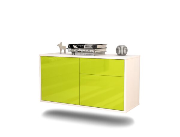 Lowboard San José | hängend | Korpus Weiß | Front in Hochglanz Grün | 92x49x35cm (BxHxT)