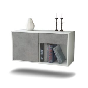 Lowboard Jacksonville | hängend | Korpus Weiß | Front in Beton Optik | 92x49x35cm (BxHxT)