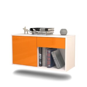Lowboard Jacksonville | hängend | Korpus Weiß | Front in Hochglanz Orange | 92x49x35cm (BxHxT)