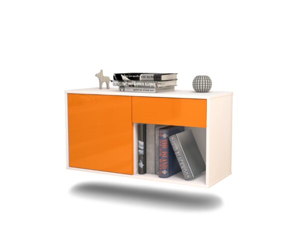 Lowboard Jacksonville | hängend | Korpus Weiß | Front in Hochglanz Orange | 92x49x35cm (BxHxT)