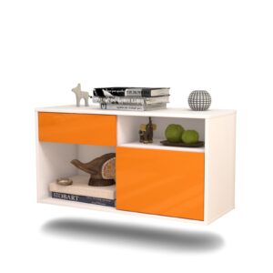 Lowboard Indianapolis | hängend | Korpus Weiß | Front in Hochglanz Orange | 92x49x35cm (BxHxT)