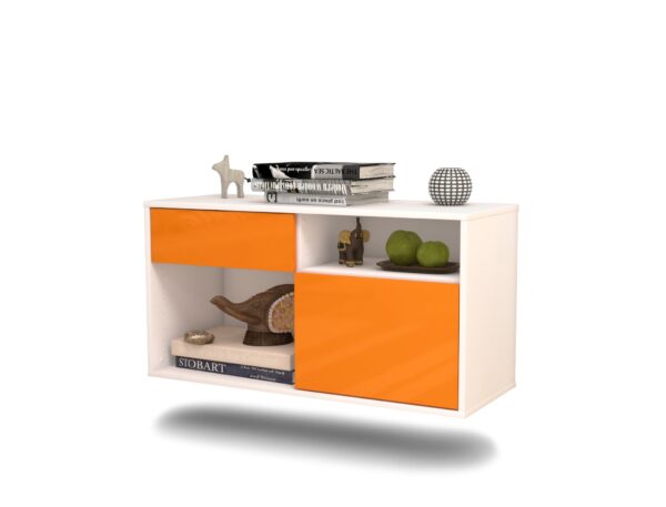 Lowboard Indianapolis | hängend | Korpus Weiß | Front in Hochglanz Orange | 92x49x35cm (BxHxT)