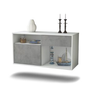 Lowboard San Francisco | hängend | Korpus Weiß | Front in Beton Optik | 92x49x35cm (BxHxT)