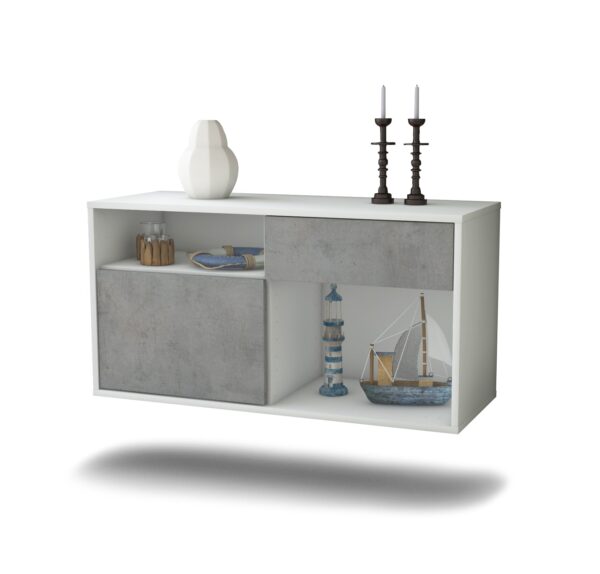 Lowboard San Francisco | hängend | Korpus Weiß | Front in Beton Optik | 92x49x35cm (BxHxT)
