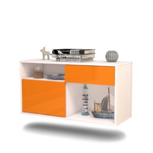 Lowboard San Francisco | hängend | Korpus Weiß | Front in Hochglanz Orange | 92x49x35cm (BxHxT)