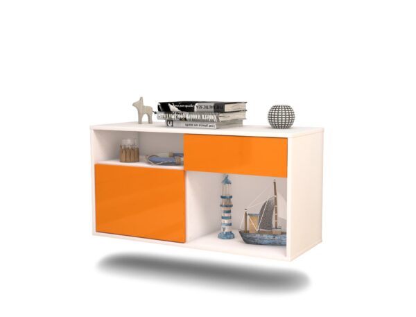 Lowboard San Francisco | hängend | Korpus Weiß | Front in Hochglanz Orange | 92x49x35cm (BxHxT)