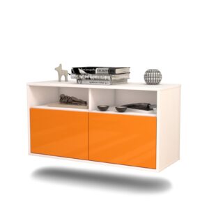 Lowboard Columbus | hängend | Korpus Weiß | Front in Hochglanz Orange | 92x49x35cm (BxHxT)