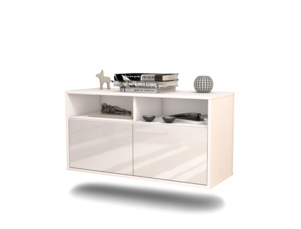 Lowboard Columbus | hängend | Korpus Weiß | Front in Hochglanz Weiß | 92x49x35cm (BxHxT)