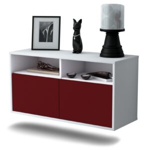 Lowboard Columbus | hängend | Korpus Weiß | Front in Bordeaux | 92x49x35cm (BxHxT)