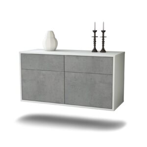 Lowboard Austin | hängend | Korpus Weiß | Front in Beton Optik | 92x49x35cm (BxHxT)