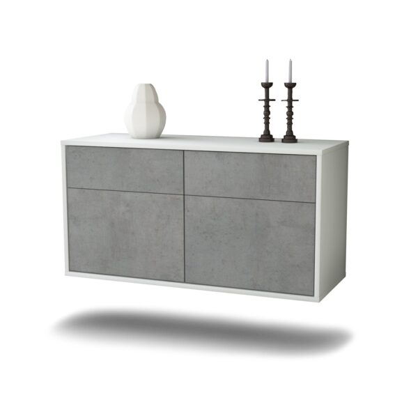 Lowboard Austin | hängend | Korpus Weiß | Front in Beton Optik | 92x49x35cm (BxHxT)