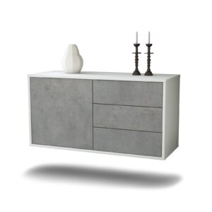 Lowboard Fort Worth | hängend | Korpus Weiß | Front in Beton Optik | 92x49x35cm (BxHxT)