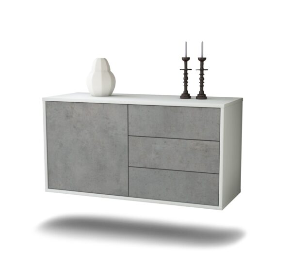 Lowboard Fort Worth | hängend | Korpus Weiß | Front in Beton Optik | 92x49x35cm (BxHxT)