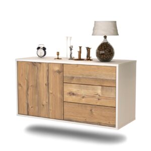 Lowboard Fort Worth | hängend | Korpus Weiß | Front in Pinie Holz Optik | 92x49x35cm (BxHxT)