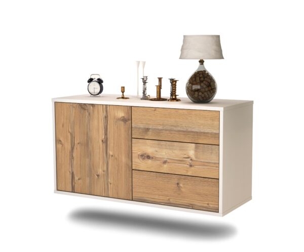 Lowboard Fort Worth | hängend | Korpus Weiß | Front in Pinie Holz Optik | 92x49x35cm (BxHxT)